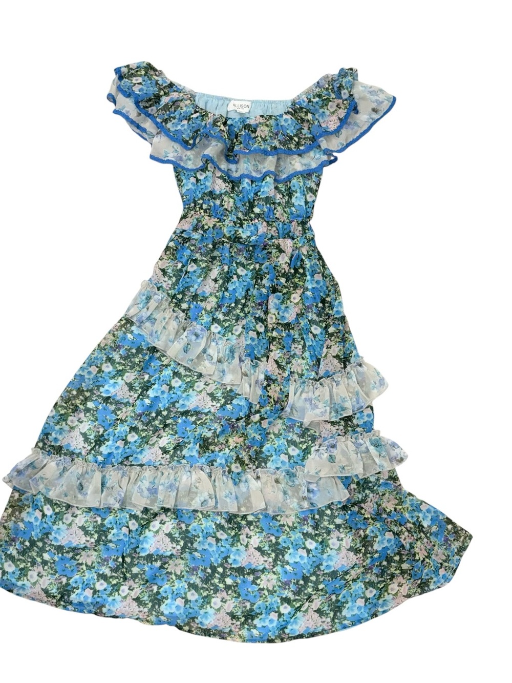 ALLISON - KAIA DRESS Blue Floral Ruffle womens Dress size XS